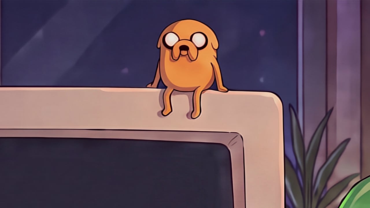The single source still: Jake seated on the Compy 386, cropped from the Machine IV painting